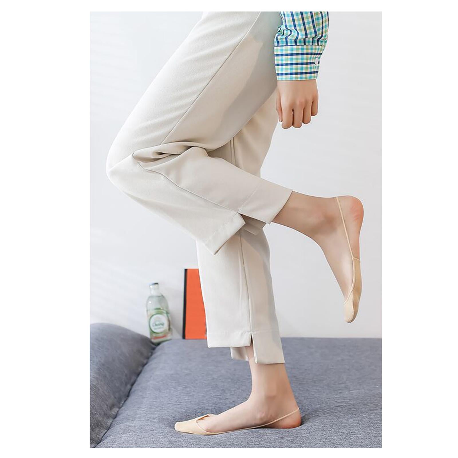 10 Pairs Half Socks with Sling Non-Slip Thin Invisible Hidden Socks Beige