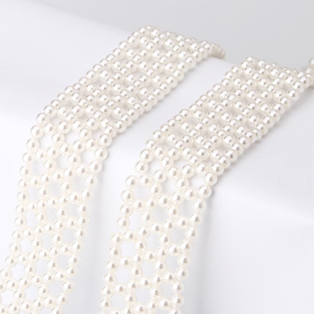 Pearl Beaded Metal Waist Chain for Women Dress Waist Belts Square Buckle