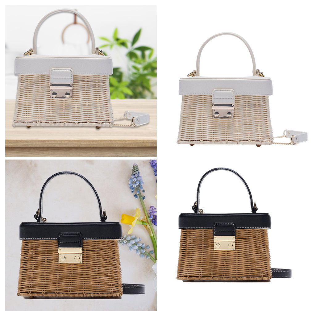Rattan Handbag Tropical Boho Hand Bag Phone Holder Messenger Purse Black