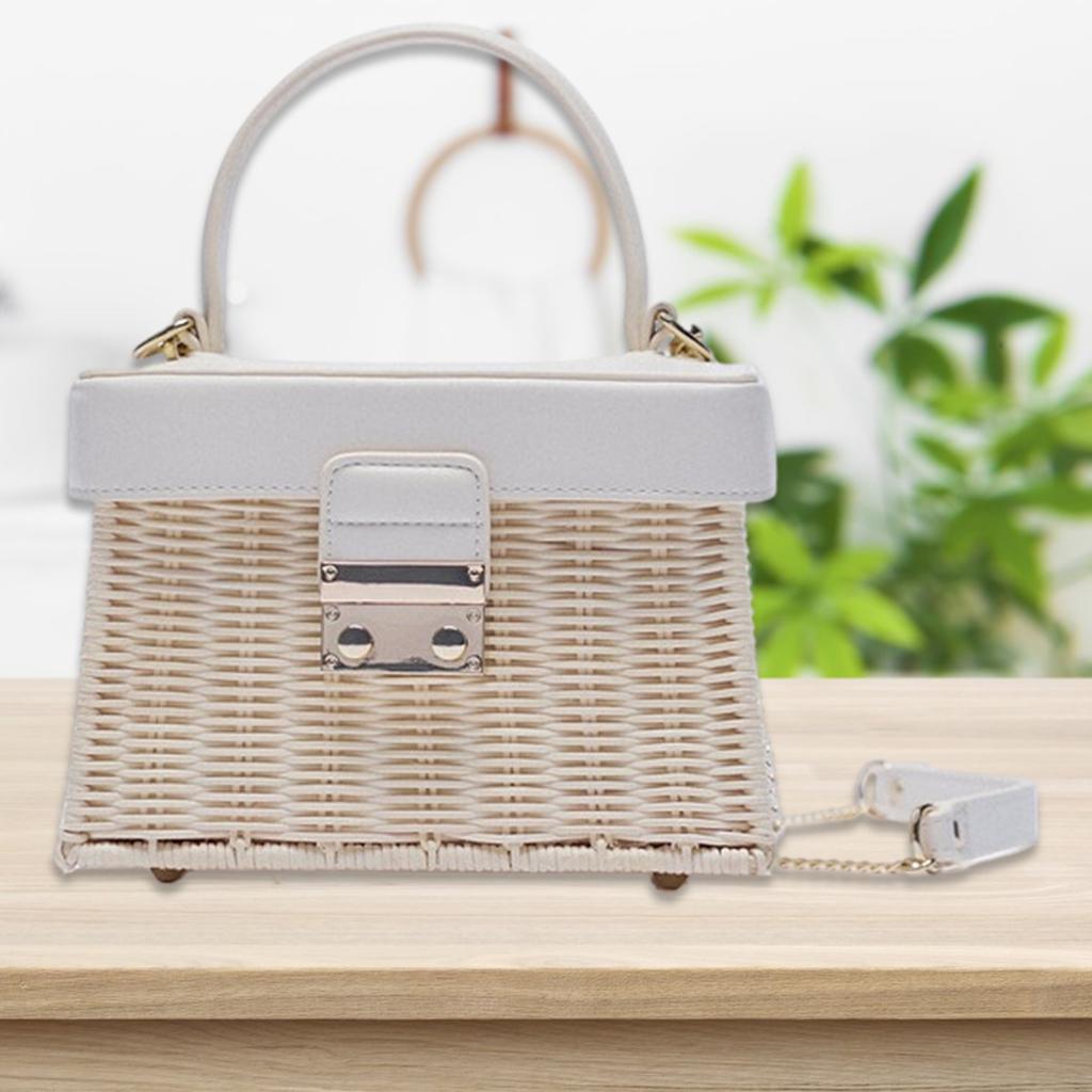 Rattan Handbag Tropical Boho Hand Bag Phone Holder Messenger Purse White
