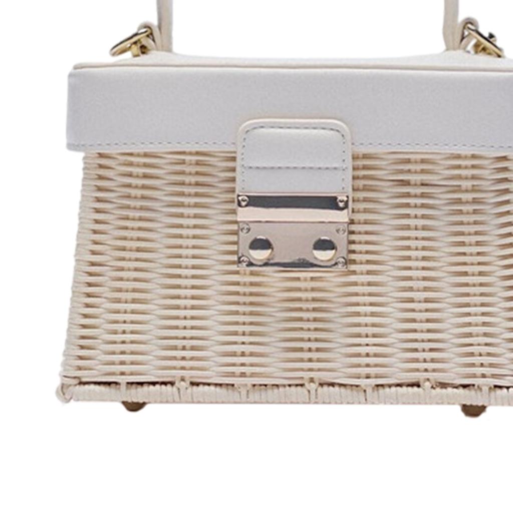 Rattan Handbag Tropical Boho Hand Bag Phone Holder Messenger Purse White