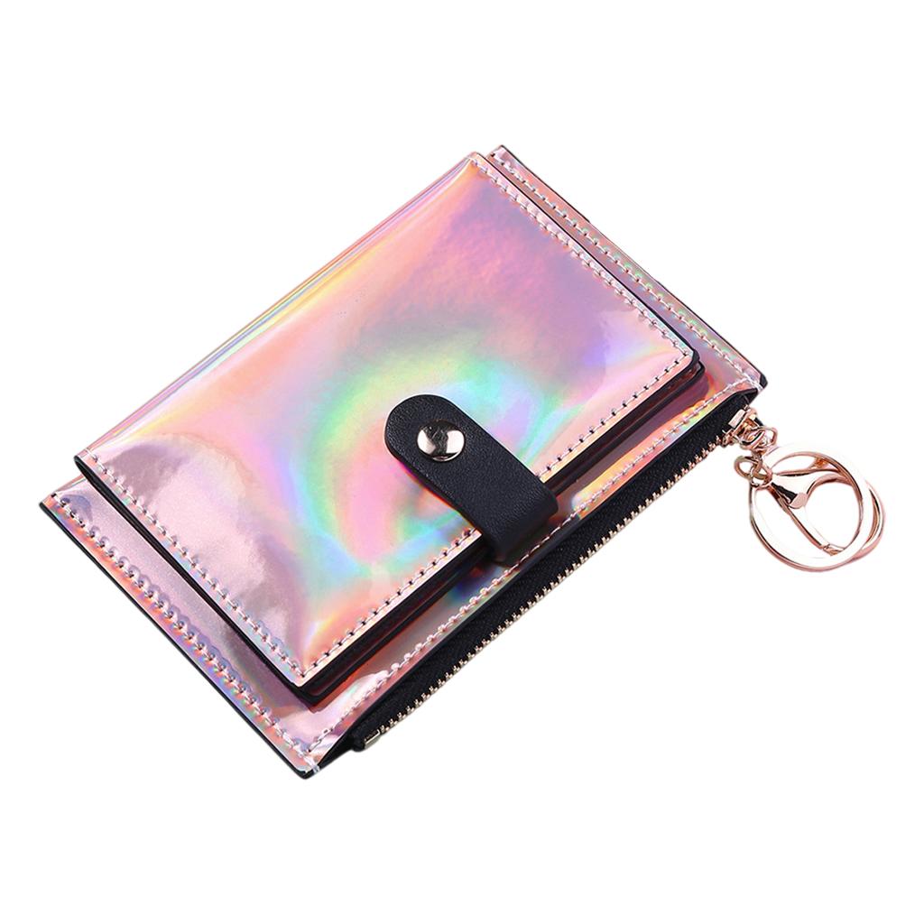 Women Wallet Bifold with Coin Pocket Card Holder Purse Keychain Pink