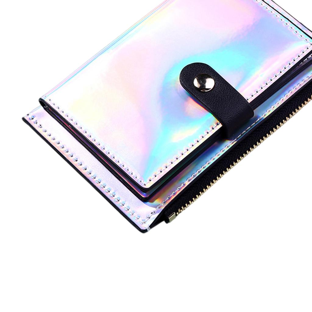 Women Wallet Bifold with Coin Pocket Card Holder Purse Keychain Silver