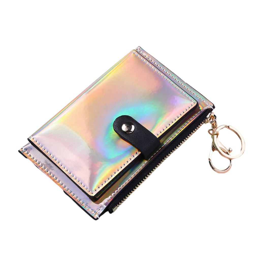 Women Wallet Bifold with Coin Pocket Card Holder Purse Keychain Golden