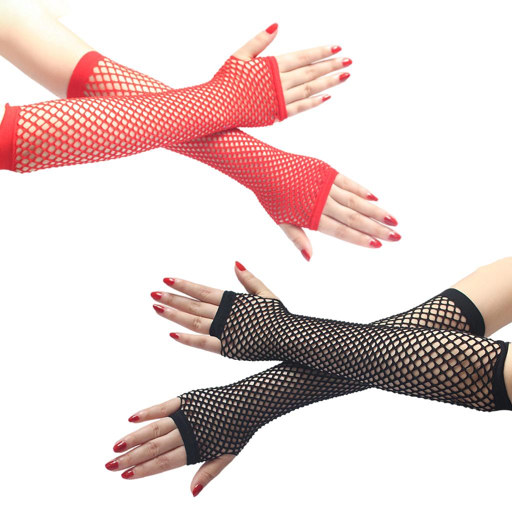 Long Fingerless Fishnet Gloves Party Accessories Mesh 1920s Gloves Red
