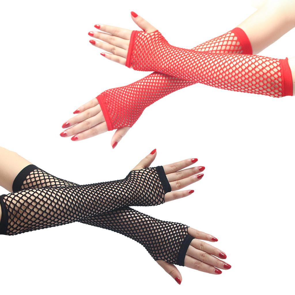 Long Fingerless Fishnet Gloves Party Accessories Mesh 1920s Gloves Red