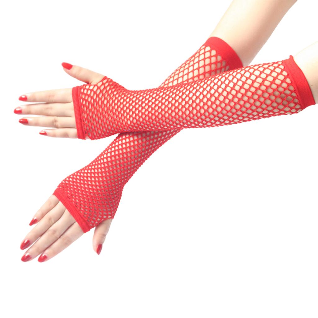 Long Fingerless Fishnet Gloves Party Accessories Mesh 1920s Gloves Red
