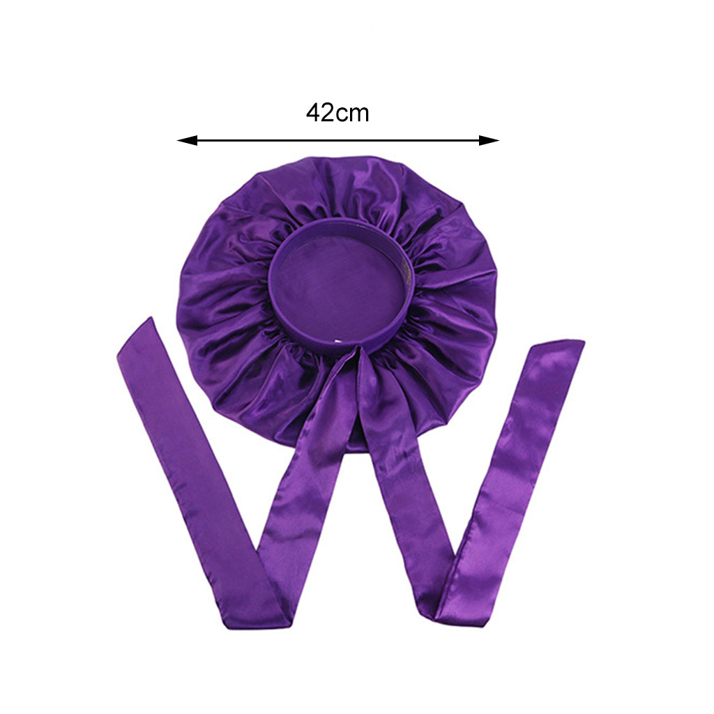Women Satin Silk Bonnet Night Sleeping Caps Hat For Long Curly Purple
