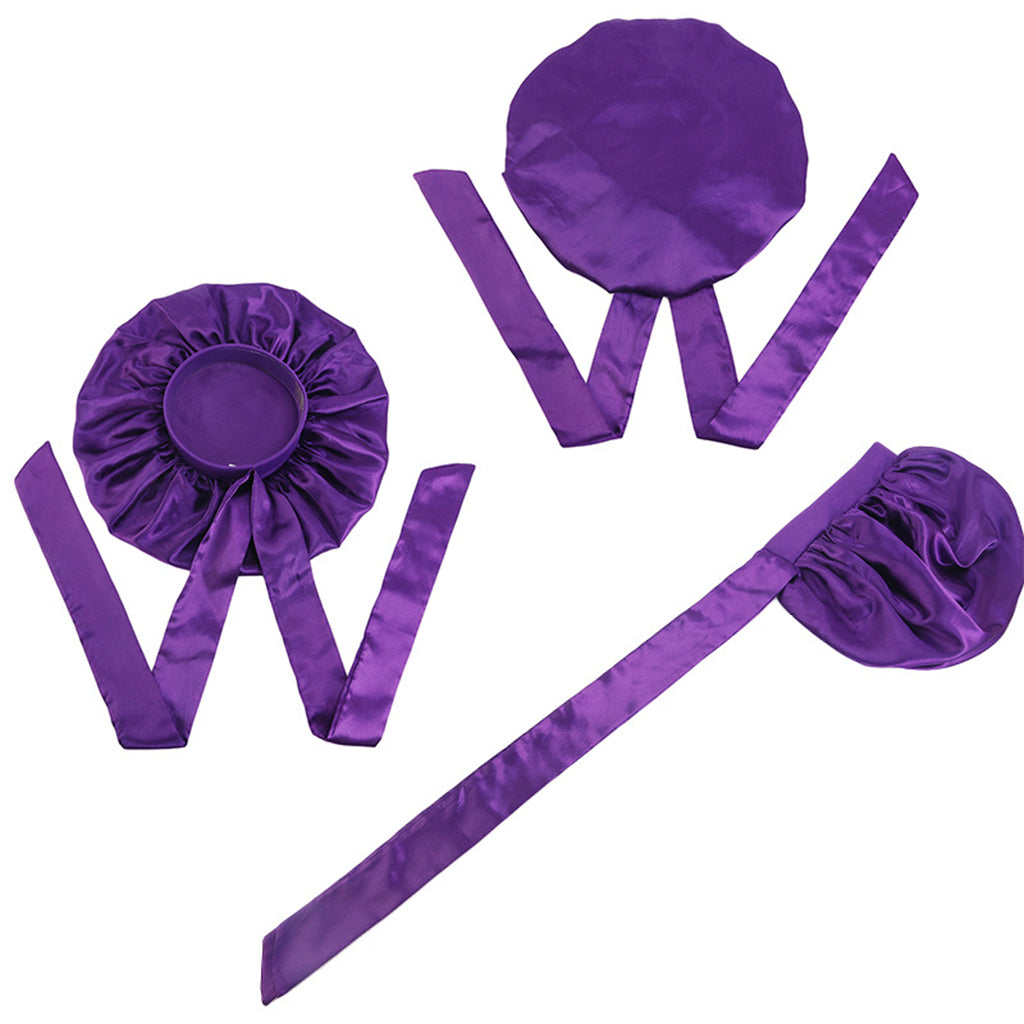 Women Satin Silk Bonnet Night Sleeping Caps Hat For Long Curly Purple