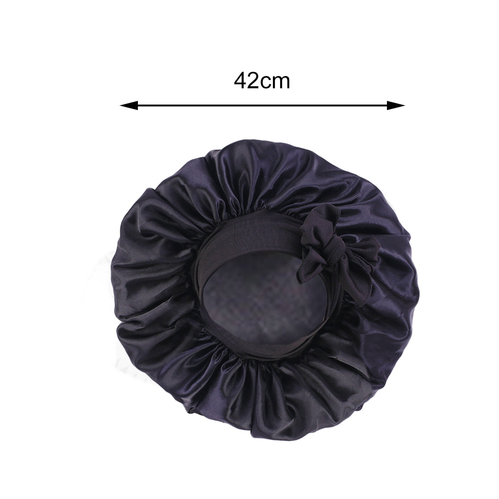 Women Satin Silk Bonnet Night Sleeping Caps Hat For Long Curly Black