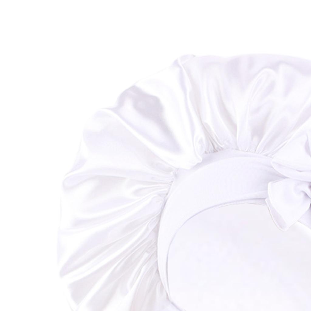Women Satin Silk Bonnet Night Sleeping Caps Hat For Long Curly White
