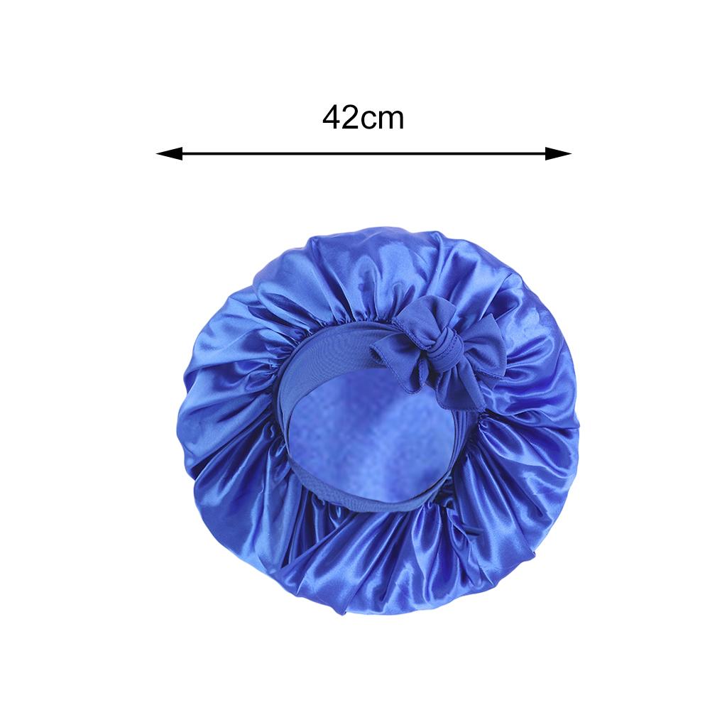 Women Satin Silk Bonnet Night Sleeping Caps Hat For Long Curly Deep Blue