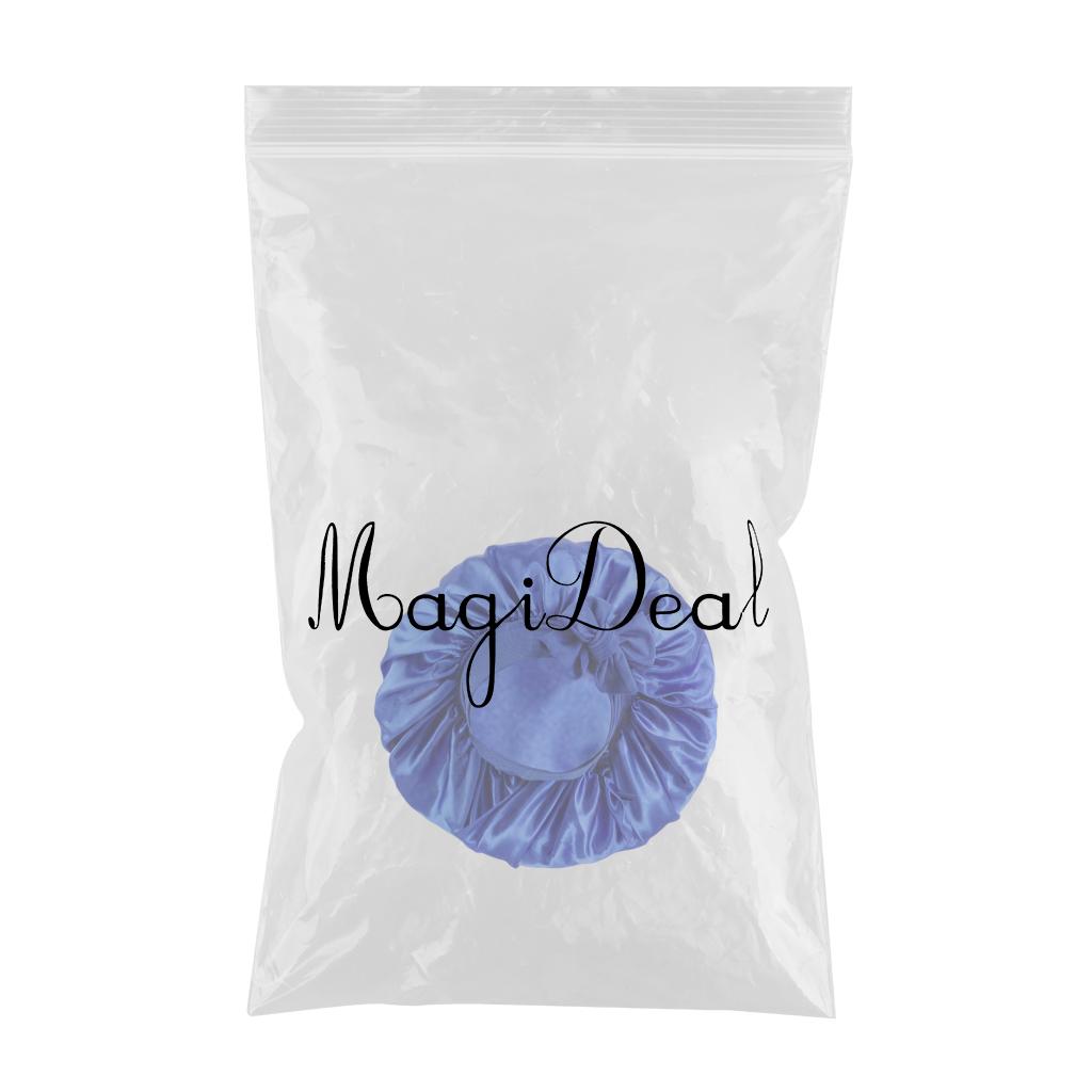 Women Satin Silk Bonnet Night Sleeping Caps Hat For Long Curly Deep Blue