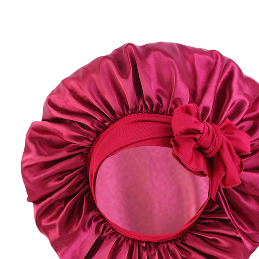 Women Satin Silk Bonnet Night Sleeping Caps Hat For Long Curly Wine Red