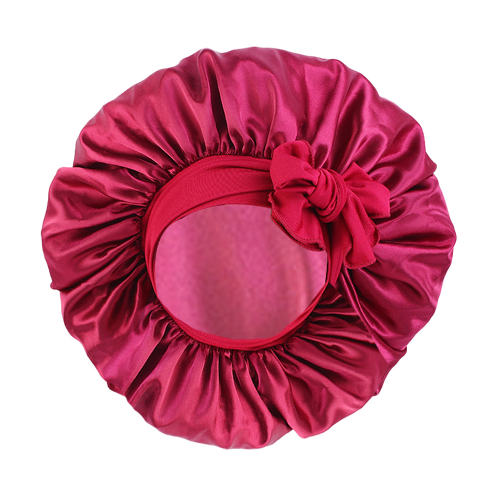 Women Satin Silk Bonnet Night Sleeping Caps Hat For Long Curly Wine Red