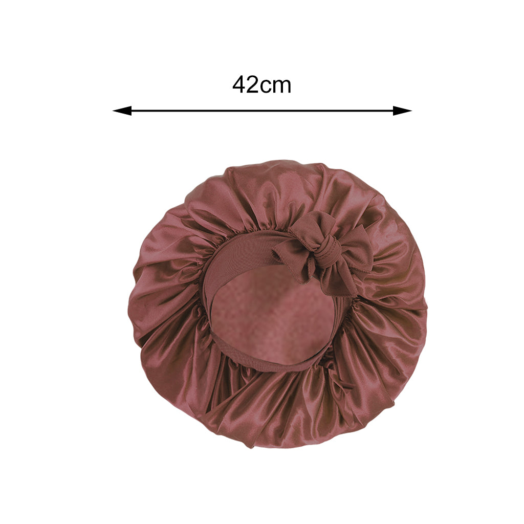 Women Satin Silk Bonnet Night Sleeping Caps Hat For Long Curly Coffee