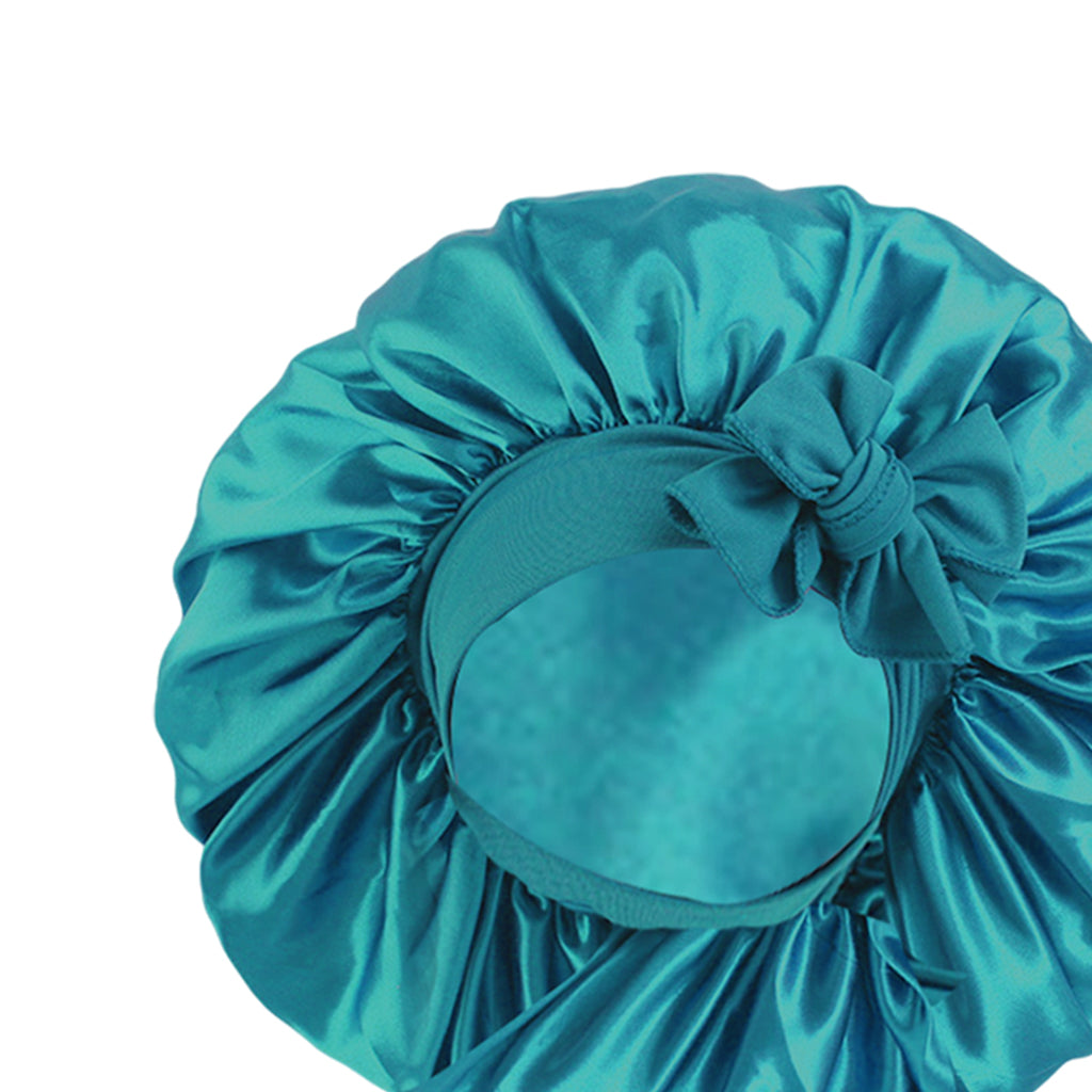 Women Satin Silk Bonnet Night Sleeping Caps Hat For Long Curly Cyan