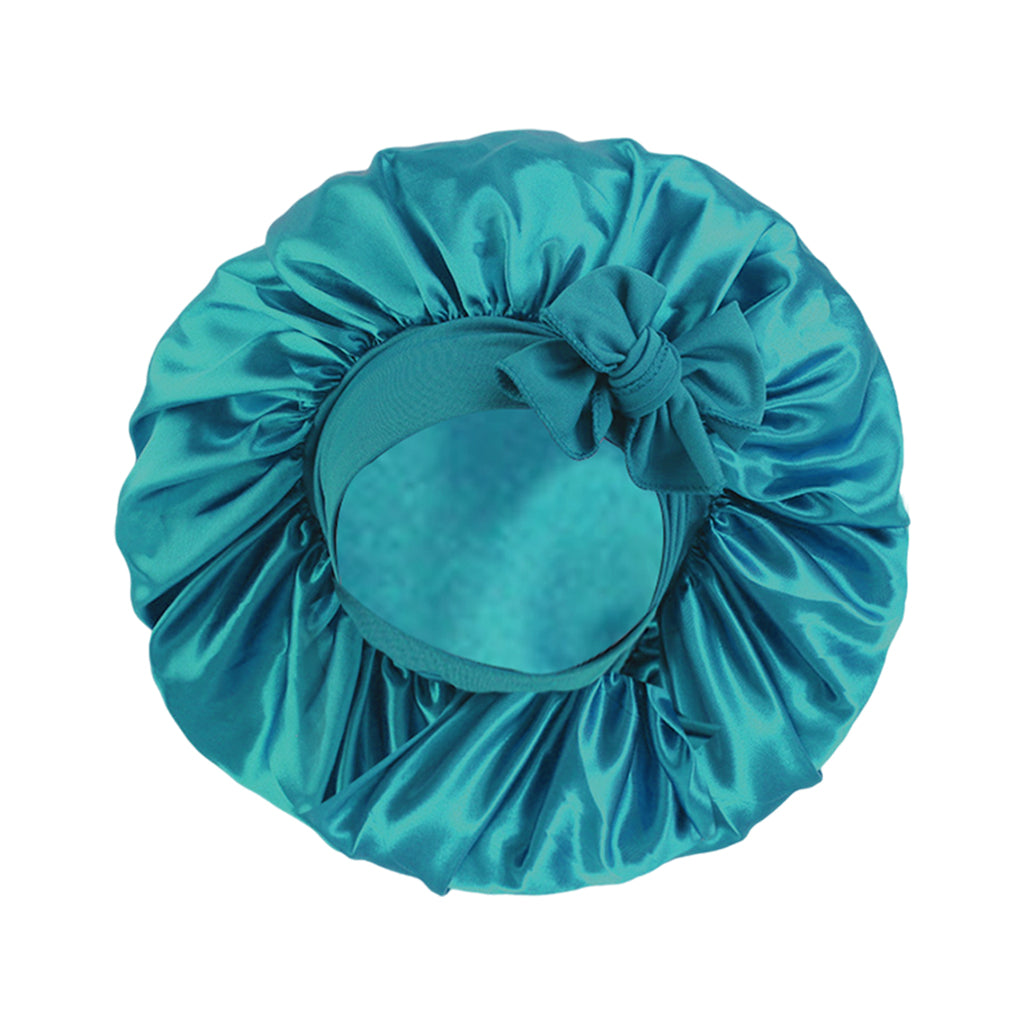 Women Satin Silk Bonnet Night Sleeping Caps Hat For Long Curly Cyan