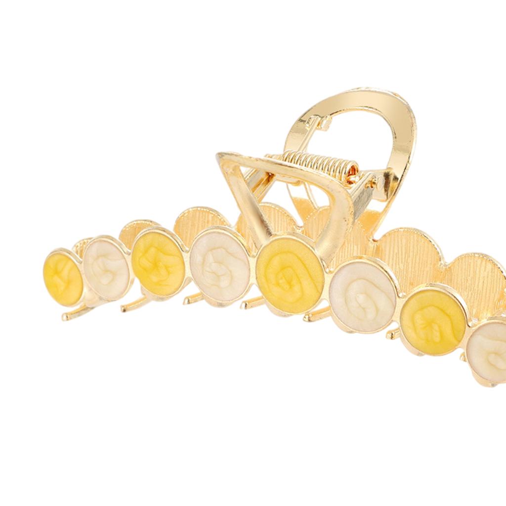 Women Alloy Hair Claw Clip Crystal Hair Jaw Paw Hair Clasps Beige Yellow