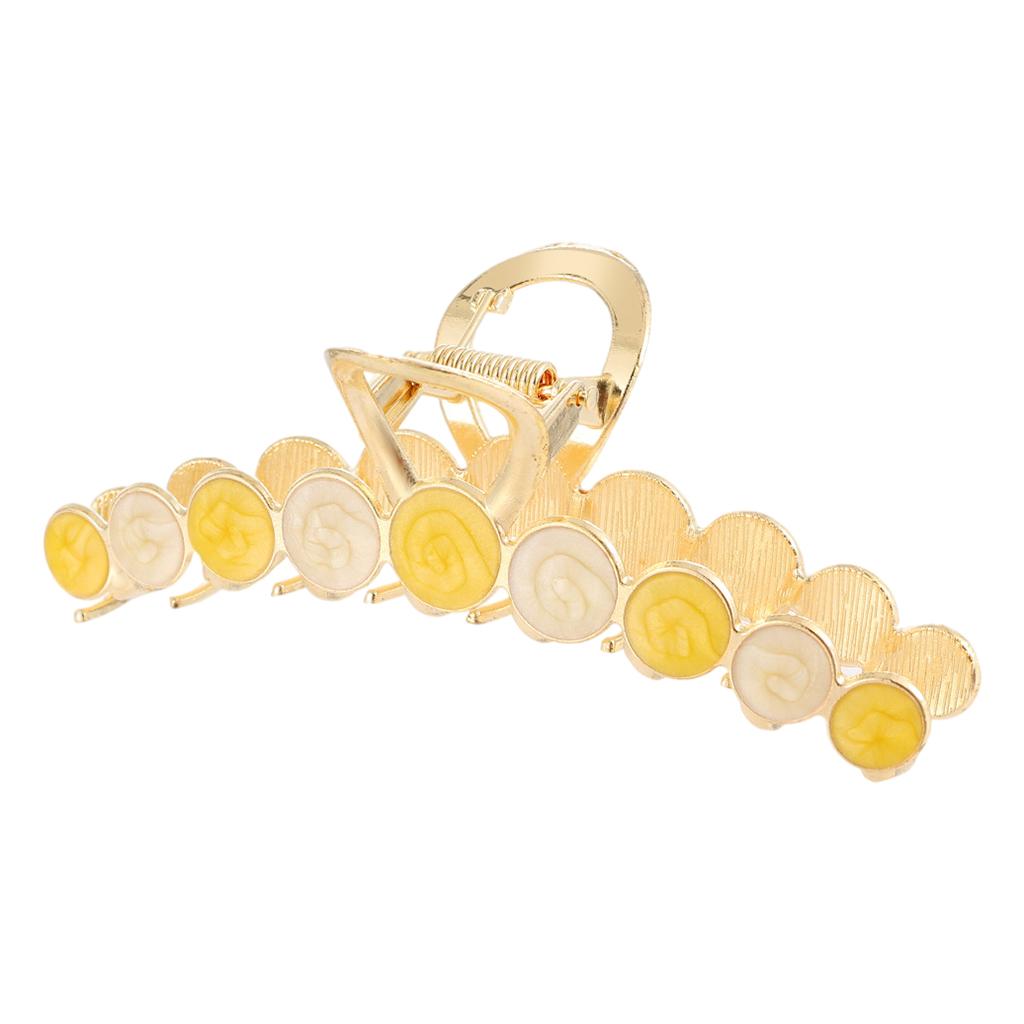 Women Alloy Hair Claw Clip Crystal Hair Jaw Paw Hair Clasps Beige Yellow