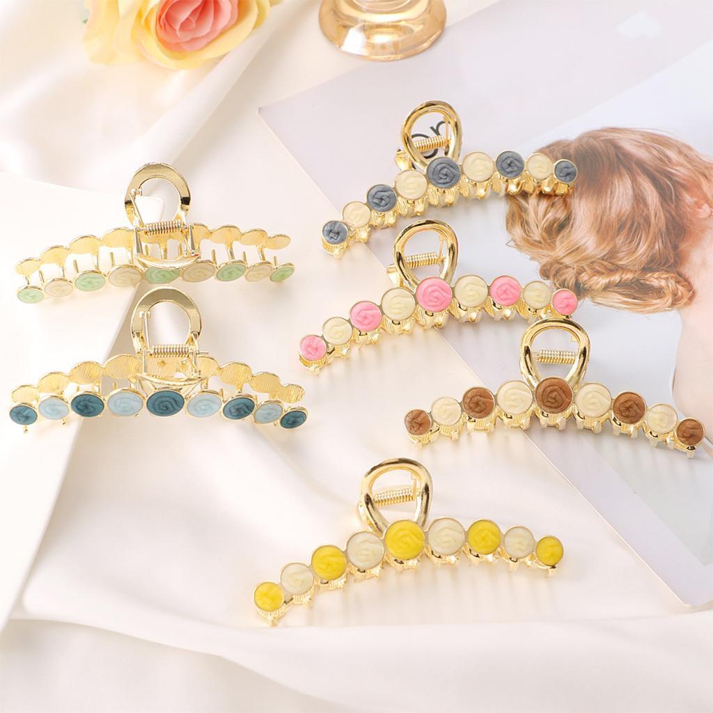 Women Alloy Hair Claw Clip Crystal Hair Jaw Paw Hair Clasps Beige Pink