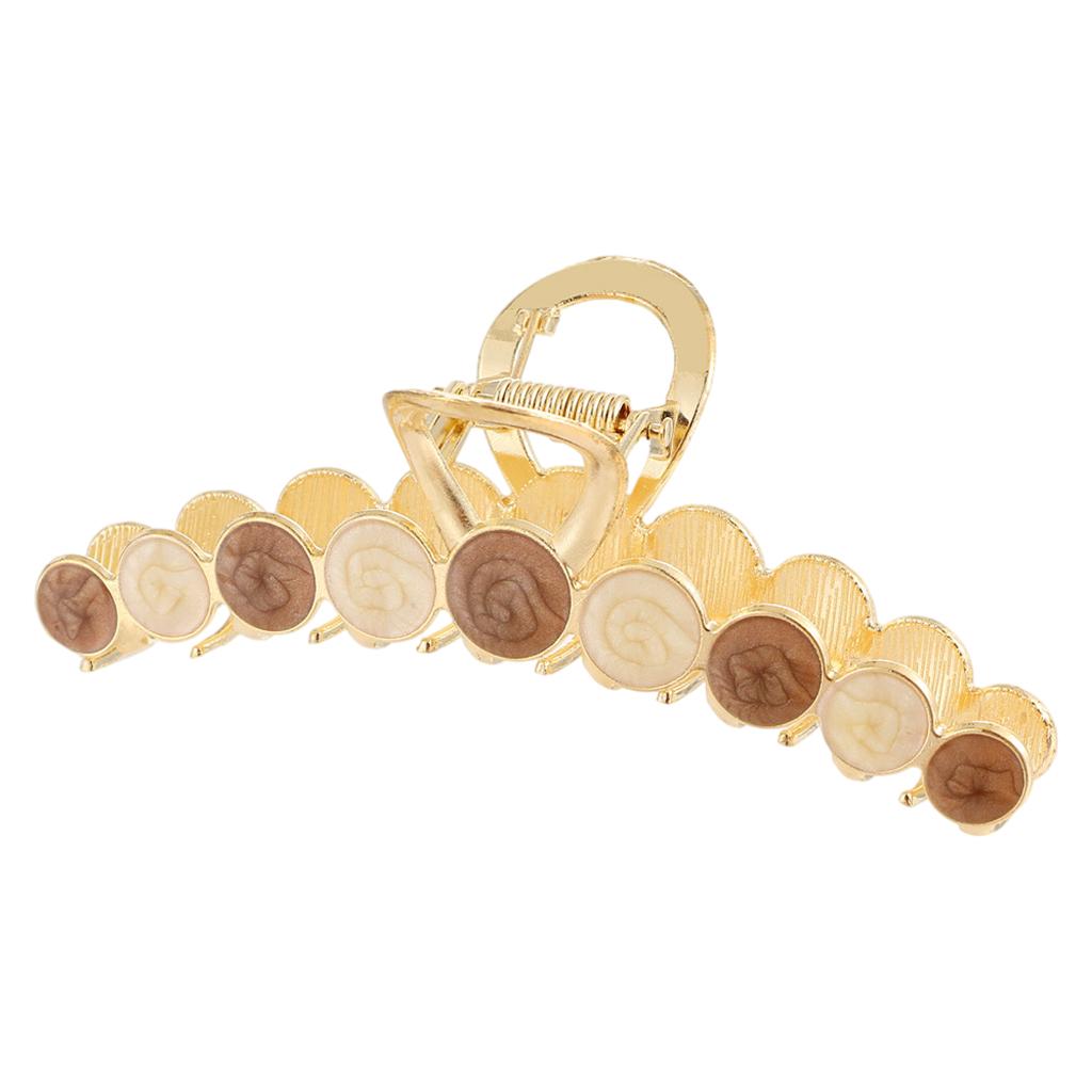 Women Alloy Hair Claw Clip Crystal Hair Jaw Paw Hair Clasps Beige Brown