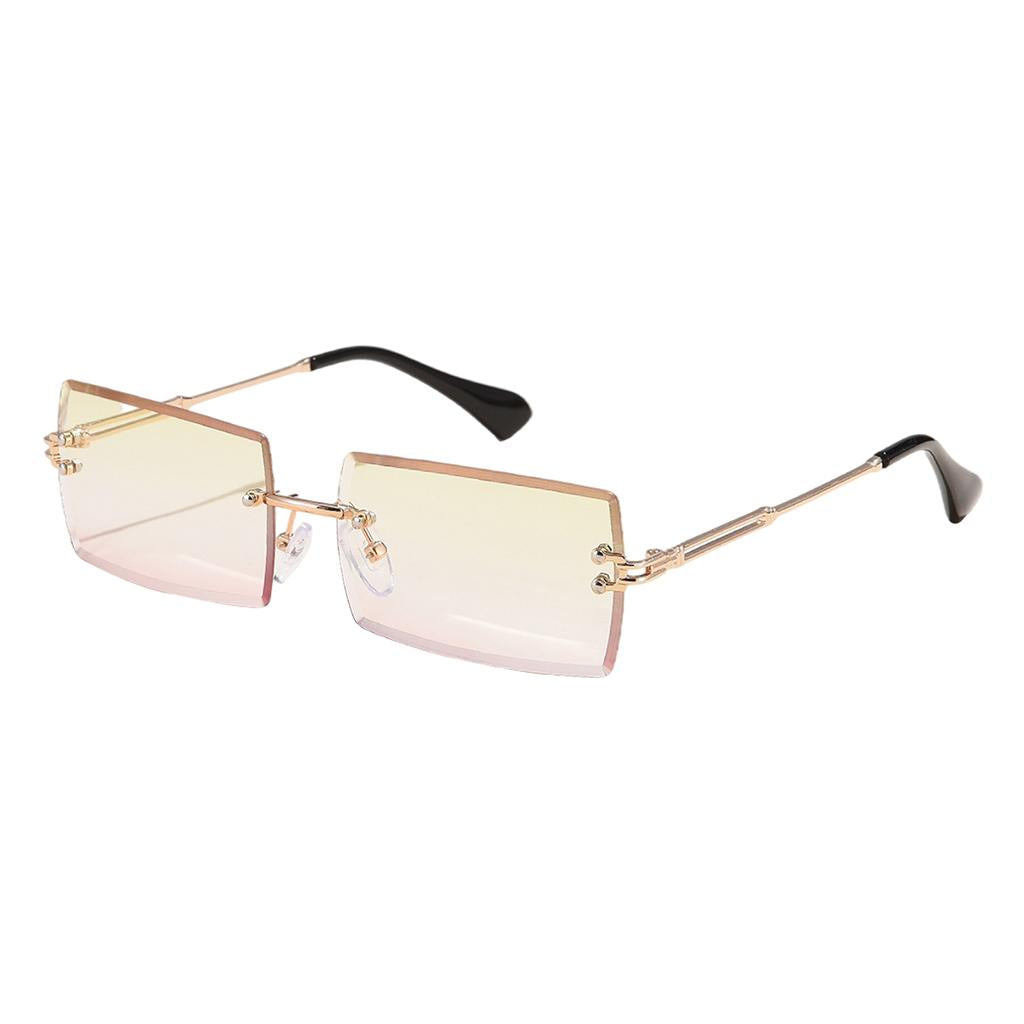 Retro Sunglasses Chic Tinted Lens UV Protection Eyewear Gold Leg Yellow Lens