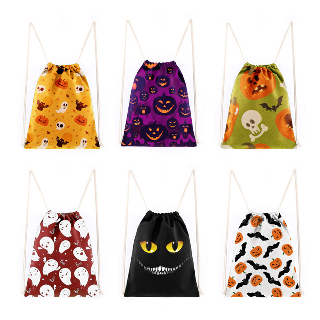6x Halloween Drawstring Bag Candy Bags Gift Wrapping Backpack Sack Children