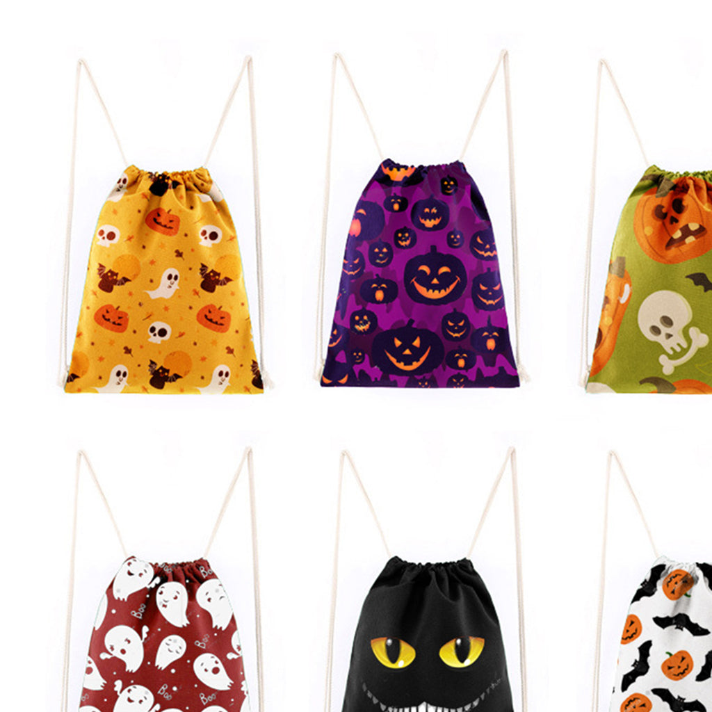 6x Halloween Drawstring Bag Candy Bags Gift Wrapping Backpack Sack Children