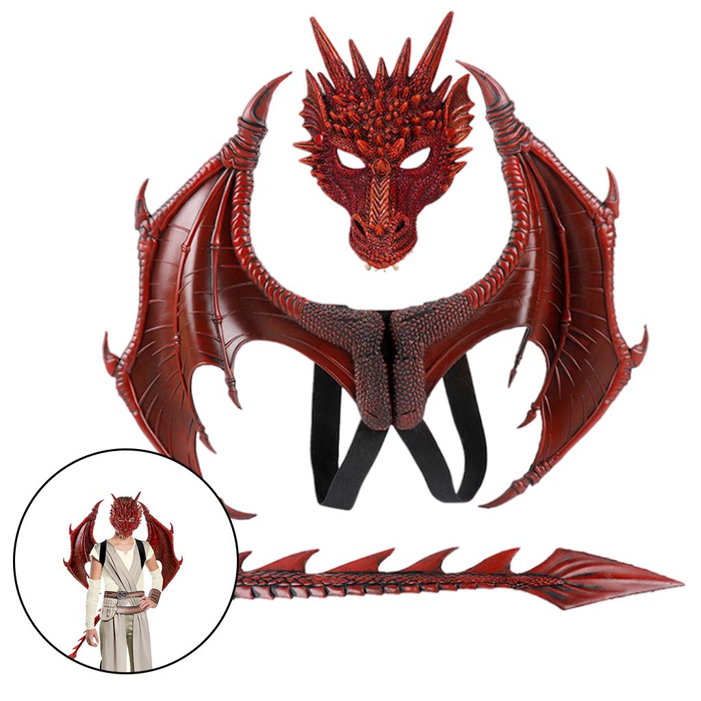 Children's Kids Dragon Costume Tail Mask Set Role Play Party Props Red