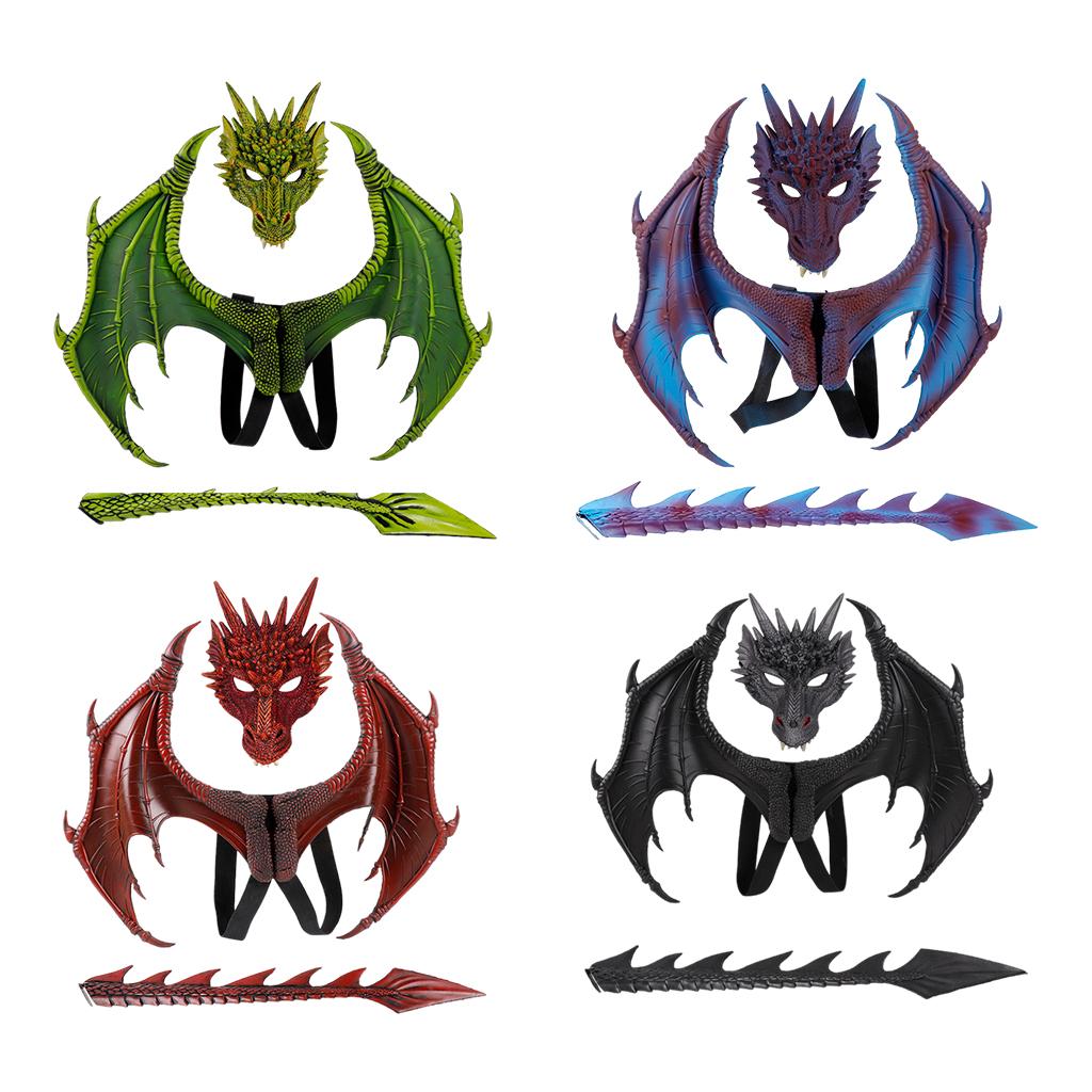 Children's Kids Dragon Costume Tail Mask Set Role Play Party Props Red
