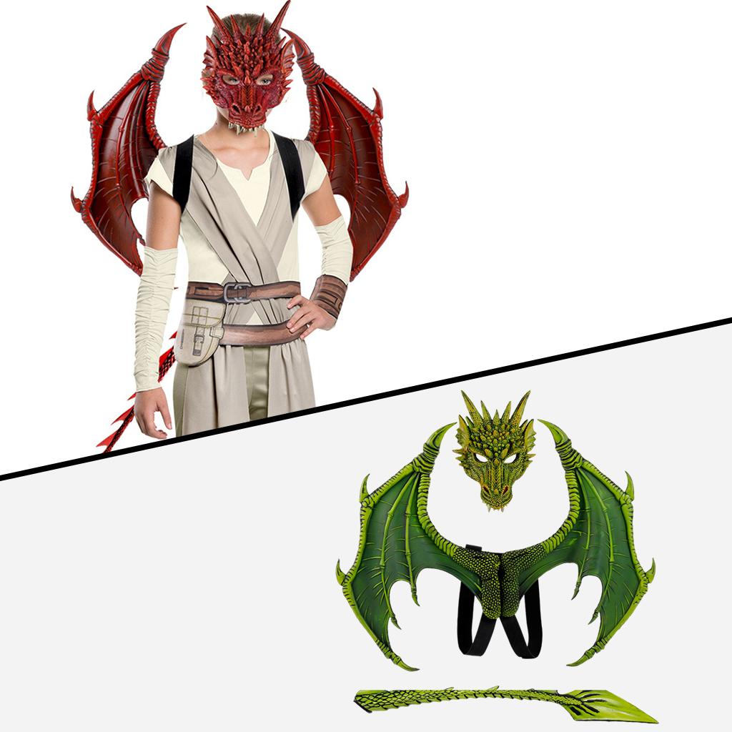 Children's Kids Dragon Costume Tail Mask Set Role Play Party Props Green