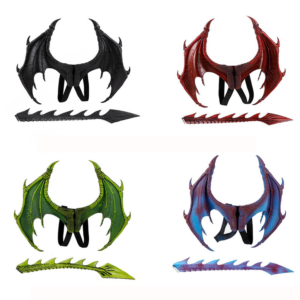 Children's Kids Dragon Costume Tail Mask Set Role Play Party Props Green