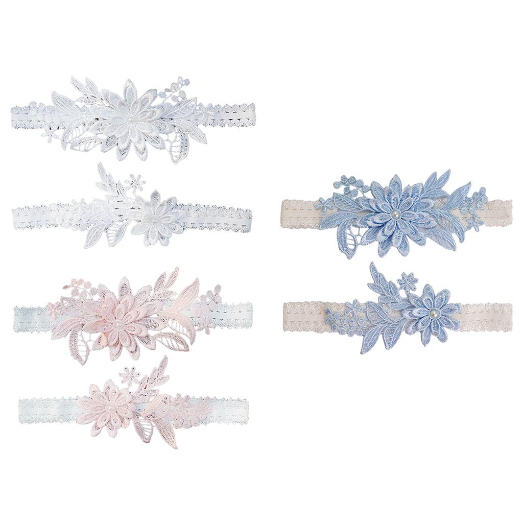 2Sets Bridal Leg Garters Lace Wedding Bride Dance Garter Set Sky Blue