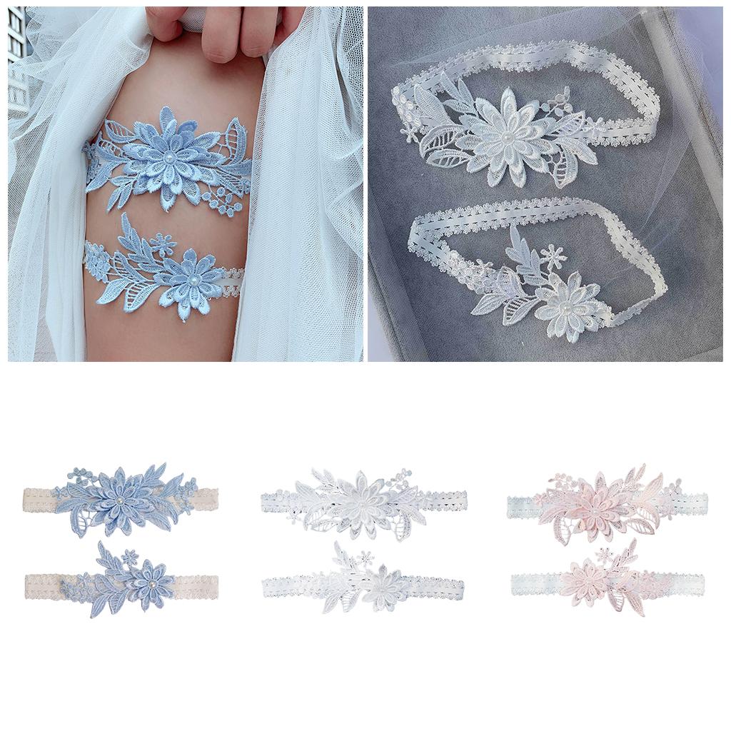 2Sets Bridal Leg Garters Lace Wedding Bride Dance Garter Set Sky Blue