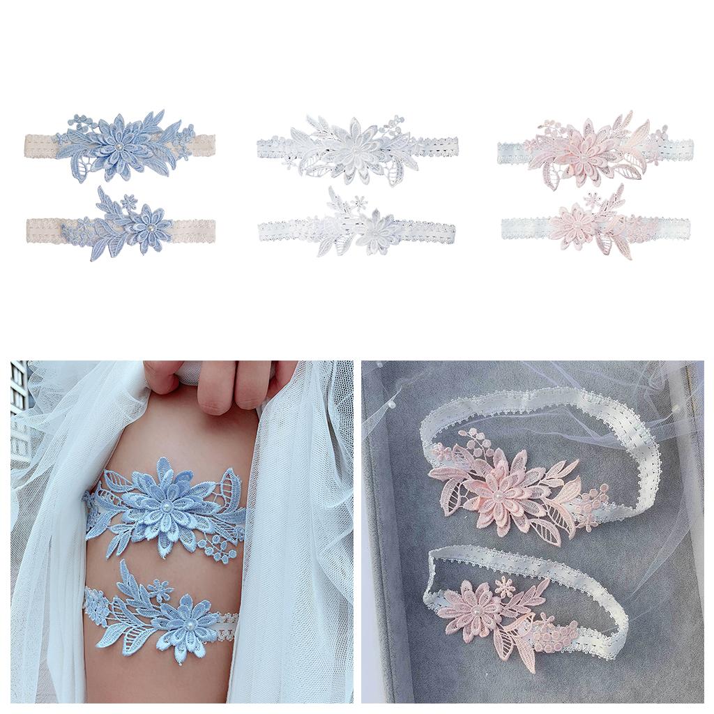 2Sets Bridal Leg Garters Lace Wedding Bride Dance Garter Set Sky Blue