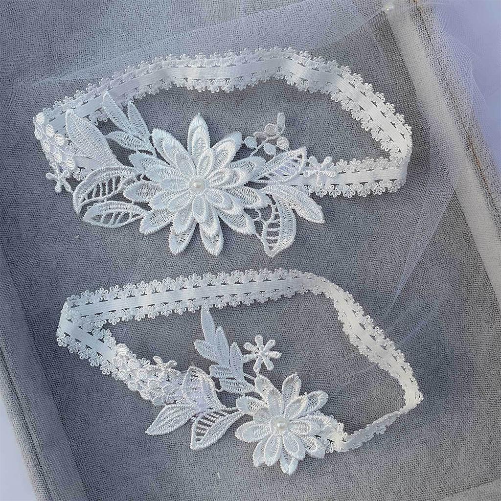 2Sets Bridal Leg Garters Lace Wedding Bride Dance Garter Set White