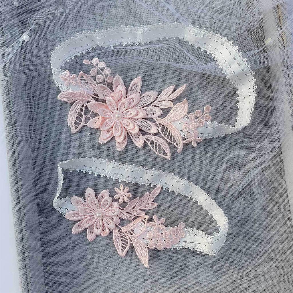 2Sets Bridal Leg Garters Lace Wedding Bride Dance Garter Set Pink