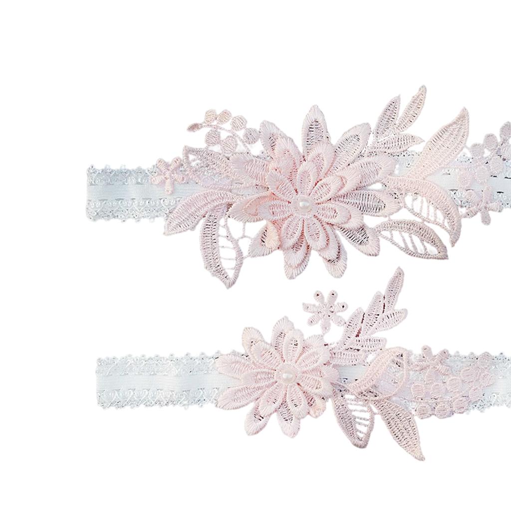 2Sets Bridal Leg Garters Lace Wedding Bride Dance Garter Set Pink