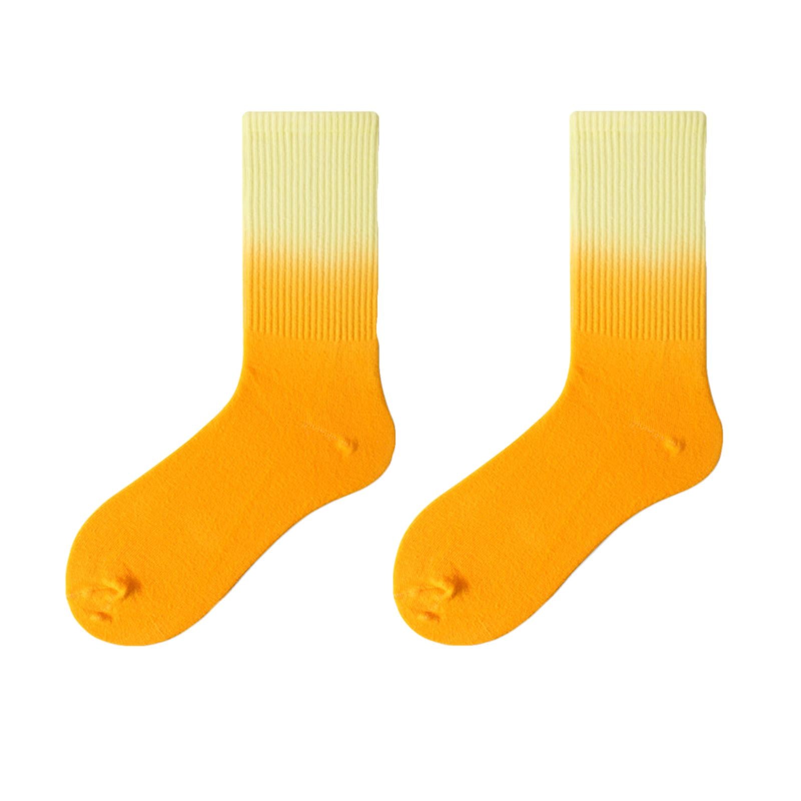 Women Cotton Socks Tube Long Socks Casual Walking Socks Yellow Orange