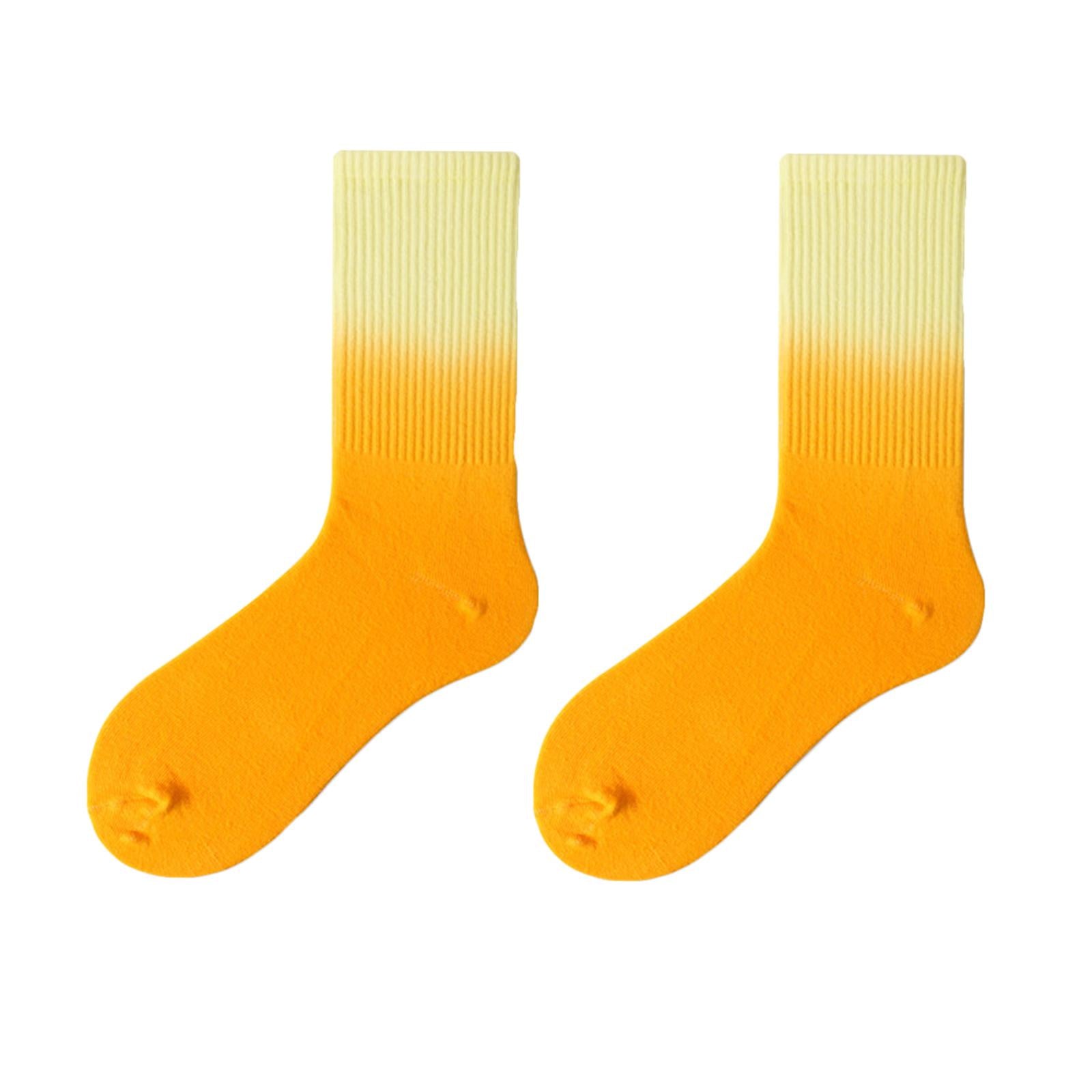Women Cotton Socks Tube Long Socks Casual Walking Socks Yellow Orange