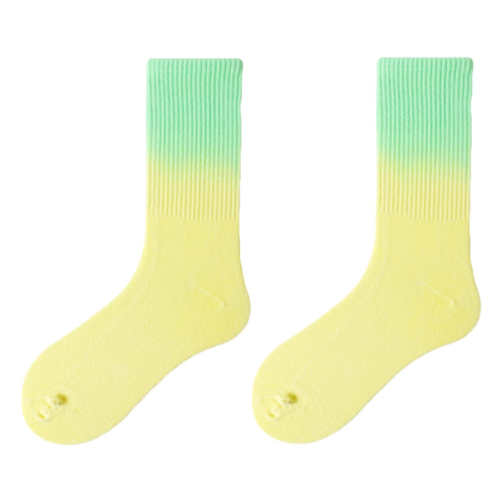 Women Cotton Socks Tube Long Socks Casual Walking Socks Yellow Green