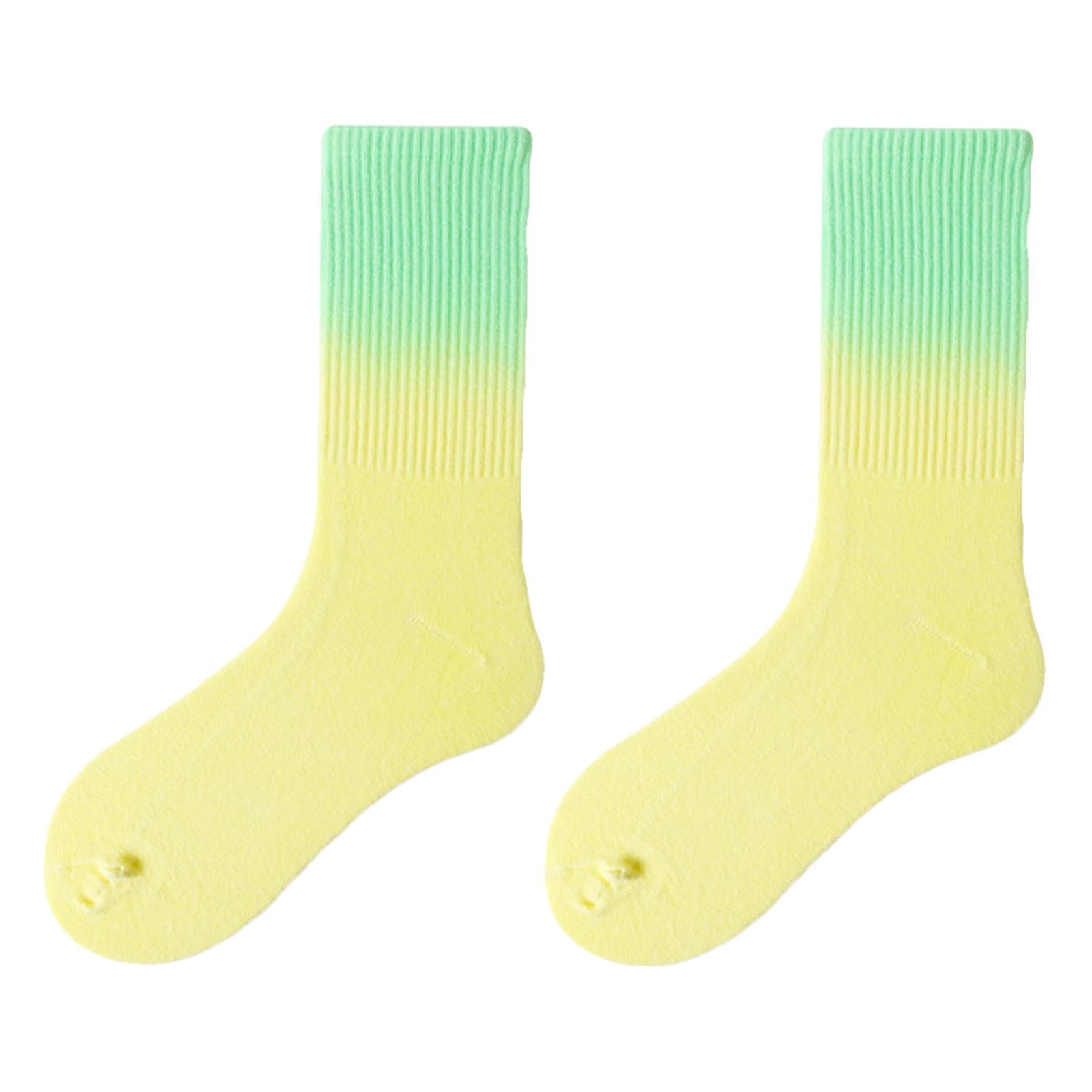Women Cotton Socks Tube Long Socks Casual Walking Socks Yellow Green