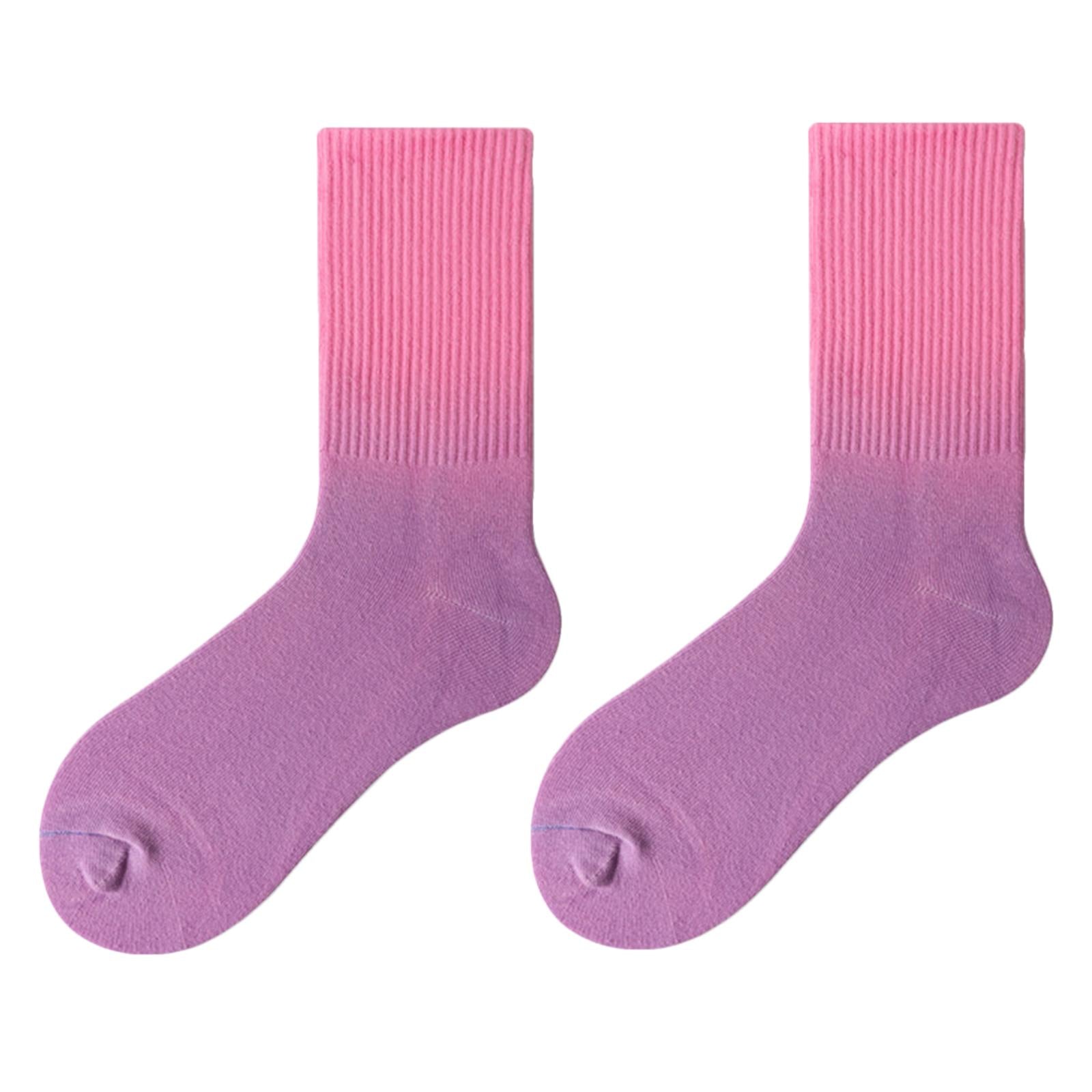 Women Cotton Socks Tube Long Socks Casual Walking Socks Purple Pink