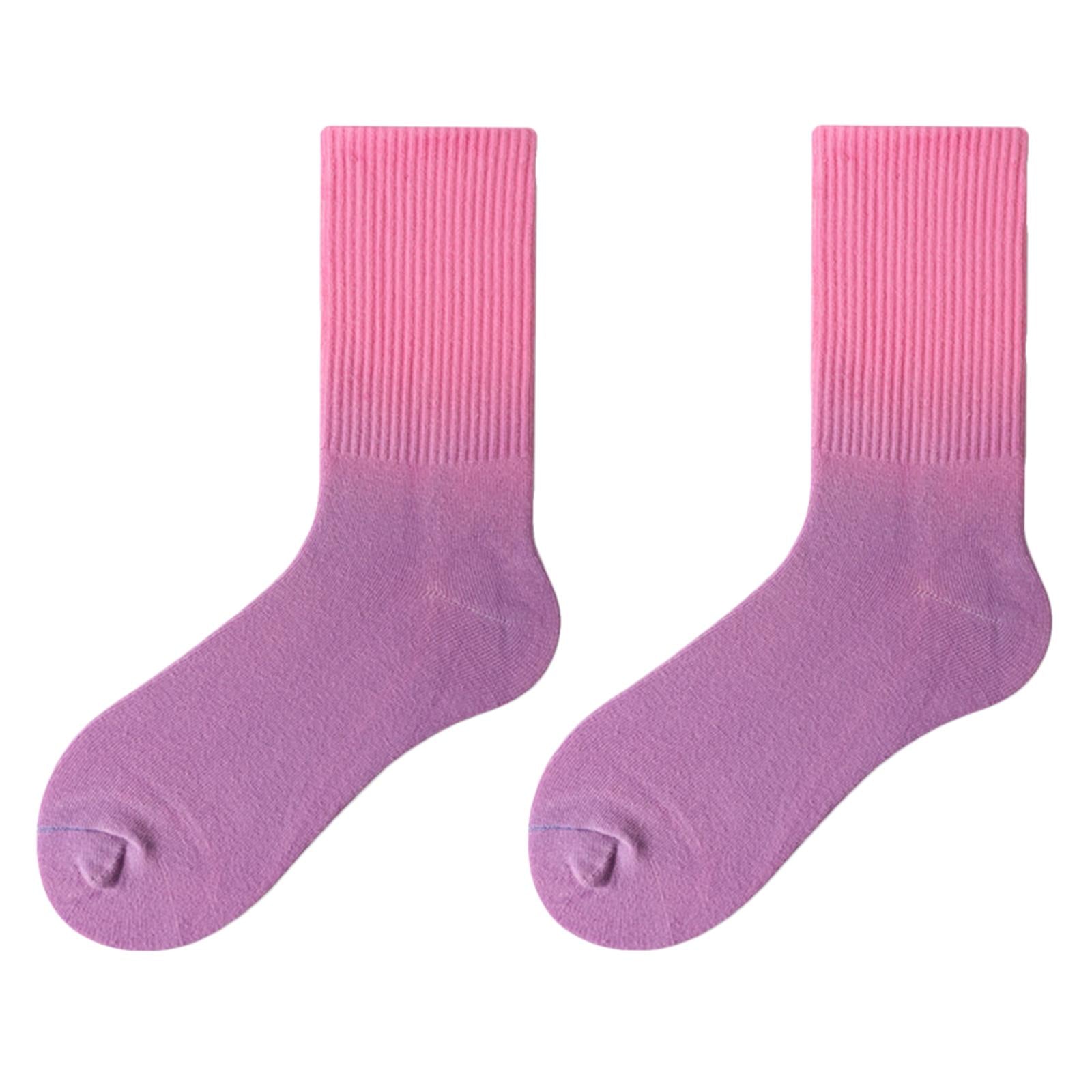 Women Cotton Socks Tube Long Socks Casual Walking Socks Purple Pink