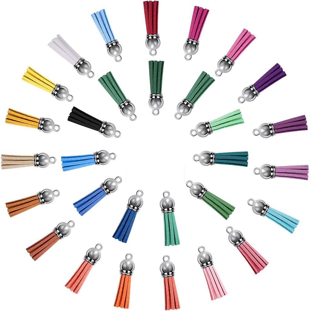 200 Acrylic Circle Discs Keychain Blanks Tassel Pendants Key Ring Kit Silver