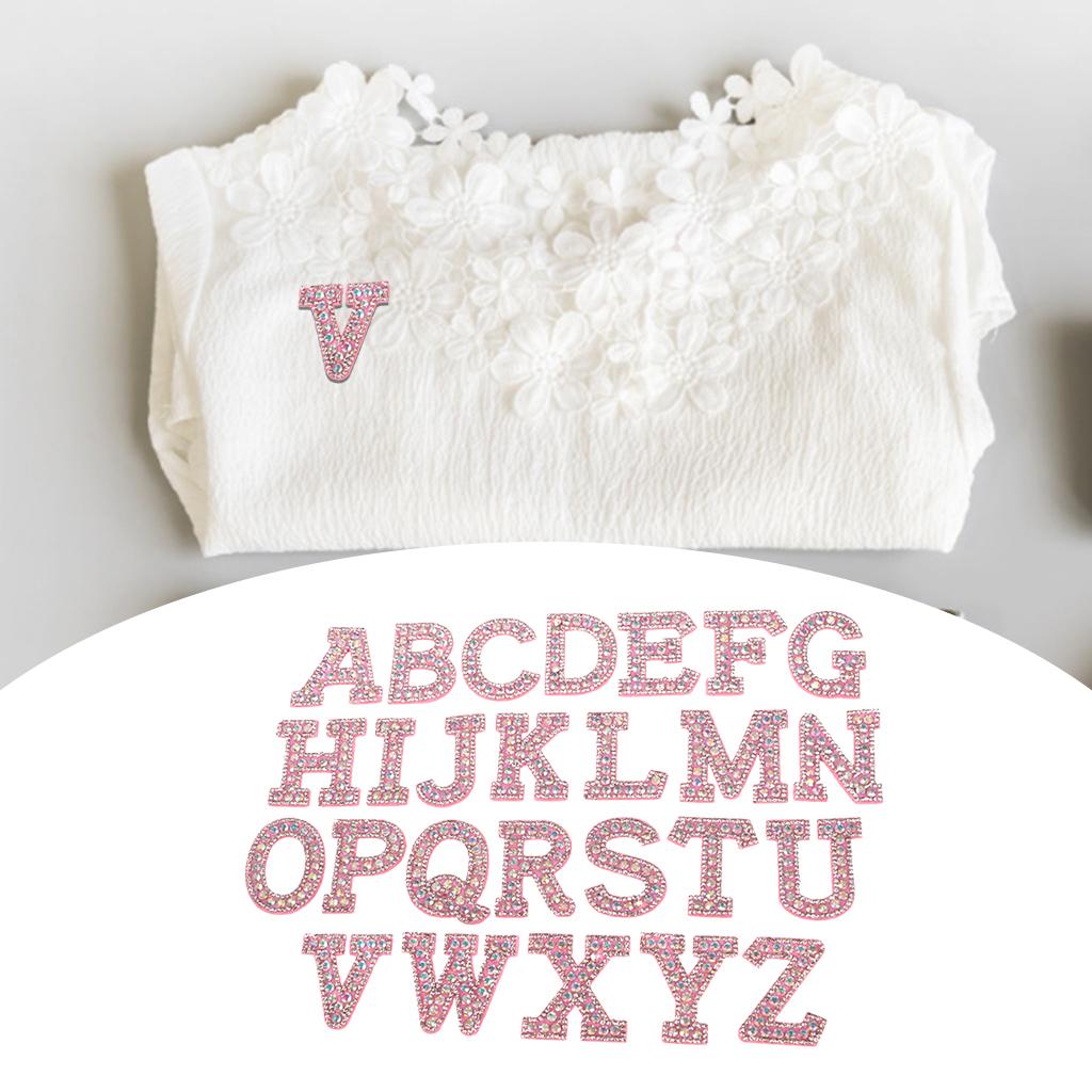 26pcs English Alphabet Patches Sew On Letter Applique for Jeans Pink