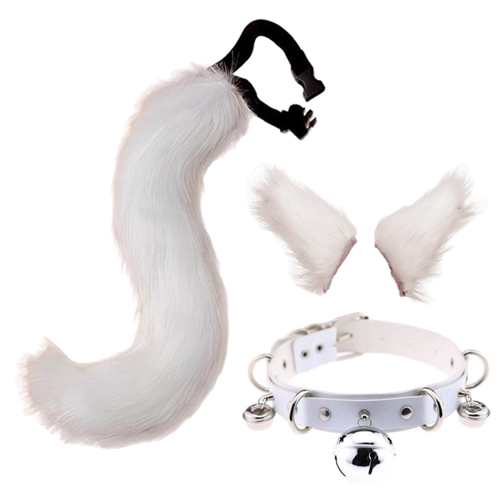 Faux Fur Cat Ears and Tail Set Halloween Fancy Dress Cosplay Costume White