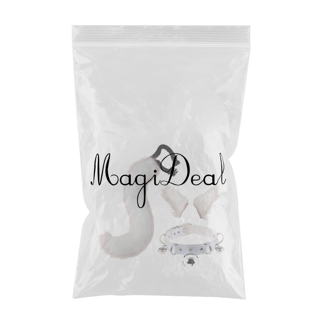 Faux Fur Cat Ears and Tail Set Halloween Fancy Dress Cosplay Costume White