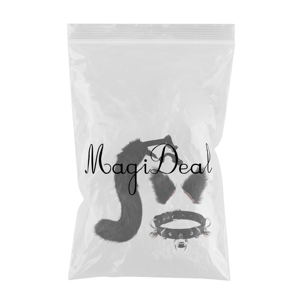 Faux Fur Cat Ears and Tail Set Halloween Fancy Dress Cosplay Costume Black